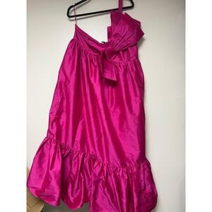 ATSU Fuchsia Pink One Shoulder Bow Ruffle Maxi Dress Plus Size 1X